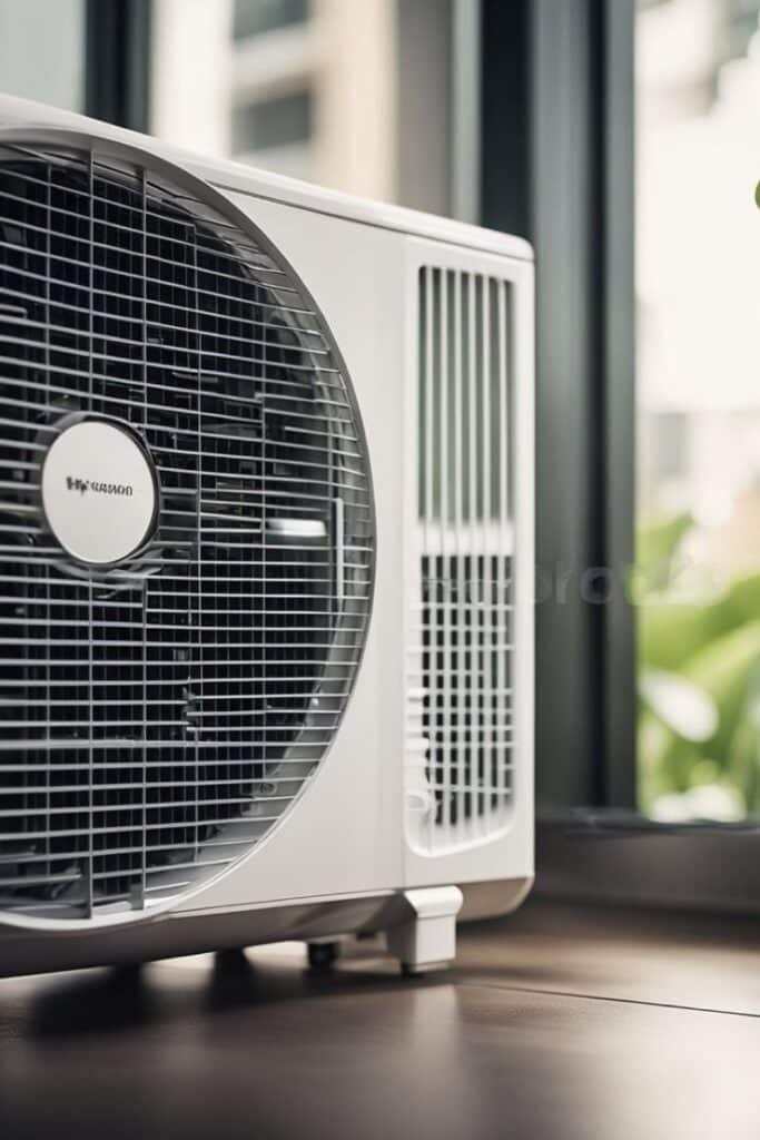 Modern air conditioning unit by a window, enhancing indoor comfort with sleek, efficient design.