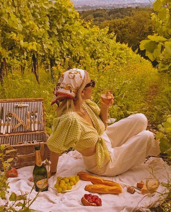 Lightroom Mobile and Desktop presets DNG Presets Woman enjoying picnic with wine in a vineyard, surrounded by food and greenery. Perfect serene outdoor setting. | Sky Rye Design Woman enjoying picnic with wine in a vineyard, surrounded by food and greenery. Perfect serene outdoor setting.