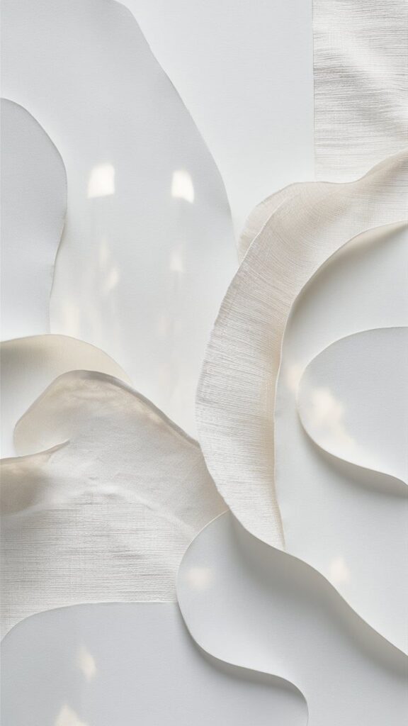 Abstract white fabric layers with soft light and shadows. Elegant minimalist design with smooth, flowing curves.