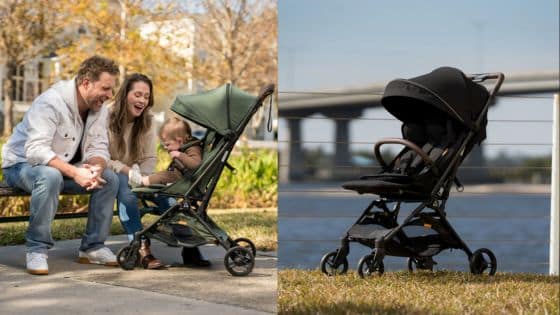 Ultra Air X Travel Stroller for Infant Use - Lightweight Foldable and Portable Family enjoying time outdoors with a stroller; stroller by the river. | Sky Rye Design Family enjoying time outdoors with a stroller; stroller by the river.