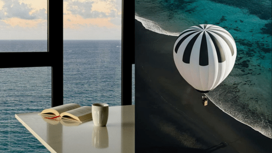 Viewing Deck Blog 1 Modern study nook with ocean view beside aerial view of hot air balloon over coastline. | Sky Rye Design Modern study nook with ocean view beside aerial view of hot air balloon over coastline.