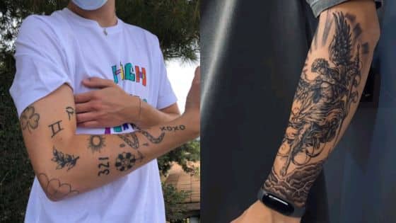 Viewing Deck Blog - 2025-05-18T110516850 Two arms with diverse tattoos, including symbols and intricate designs, showcasing unique personal styles. | Sky Rye Design Two arms with diverse tattoos, including symbols and intricate designs, showcasing unique personal styles.