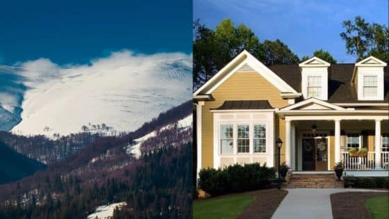 Viewing Deck Blog 25 Snowy mountain landscape alongside a charming suburban house under a clear blue sky. | Sky Rye Design Snowy mountain landscape alongside a charming suburban house under a clear blue sky.