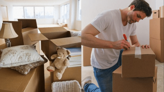 Viewing Deck Blog 26 Man labeling moving boxes in a bright room with packed items, ready for relocation. | Sky Rye Design Man labeling moving boxes in a bright room with packed items, ready for relocation.