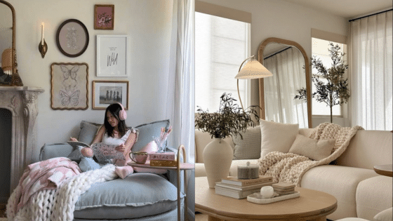 Viewing Deck Blog 3 Cozy reading nook with cushions and blankets, wall art, and a serene living room with soft decor and natural light. | Sky Rye Design Cozy reading nook with cushions and blankets, wall art, and a serene living room with soft decor and natural light.