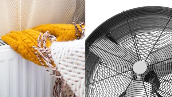 Viewing Deck Blog 31 Woolen gloves on a radiator next to a spinning fan, representing heating and cooling solutions. | Sky Rye Design Woolen gloves on a radiator next to a spinning fan, representing heating and cooling solutions.