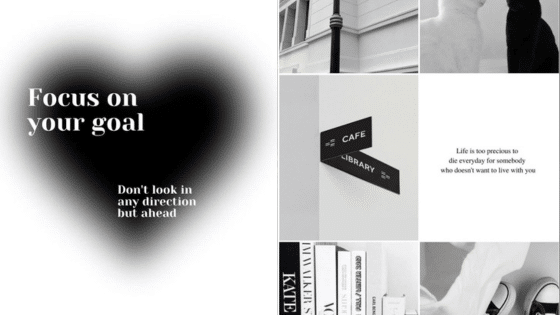 Viewing Deck Blog 4 Collage with motivational text Focus on your goal and minimalist decor, books, and black-and-white elements. | Sky Rye Design Collage with motivational text Focus on your goal and minimalist decor, books, and black-and-white elements.