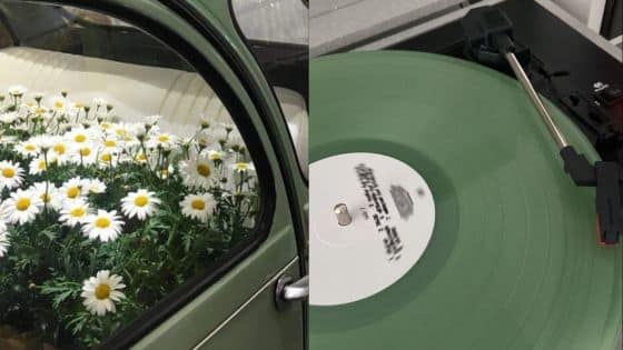 Viewing Deck Blog 4 Vintage car filled with daisies and a green vinyl record on a turntable. Retro vibes and nature theme. | Sky Rye Design Vintage car filled with daisies and a green vinyl record on a turntable. Retro vibes and nature theme.