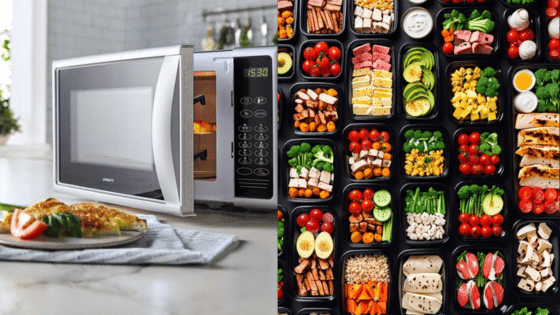 Viewing Deck Blog 8 Microwave with a plate of food and an assortment of colorful meal prep boxes, showcasing convenient cooking options. | Sky Rye Design Microwave with a plate of food and an assortment of colorful meal prep boxes, showcasing convenient cooking options.