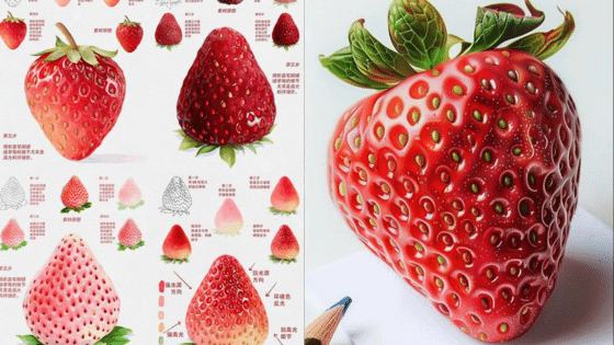 Viewing Deck Blog 9 Comparison of various strawberry illustrations with a hyper-realistic large strawberry drawing on the right. | Sky Rye Design Comparison of various strawberry illustrations with a hyper-realistic large strawberry drawing on the right.