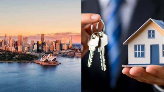 What the Best Mortgage Brokers in Sydney Really Do for First-Time Buyers Sydney skyline at sunset beside hands holding house keys and model home, symbolizing real estate opportunities. | Sky Rye Design Sydney skyline at sunset beside hands holding house keys and model home, symbolizing real estate opportunities.