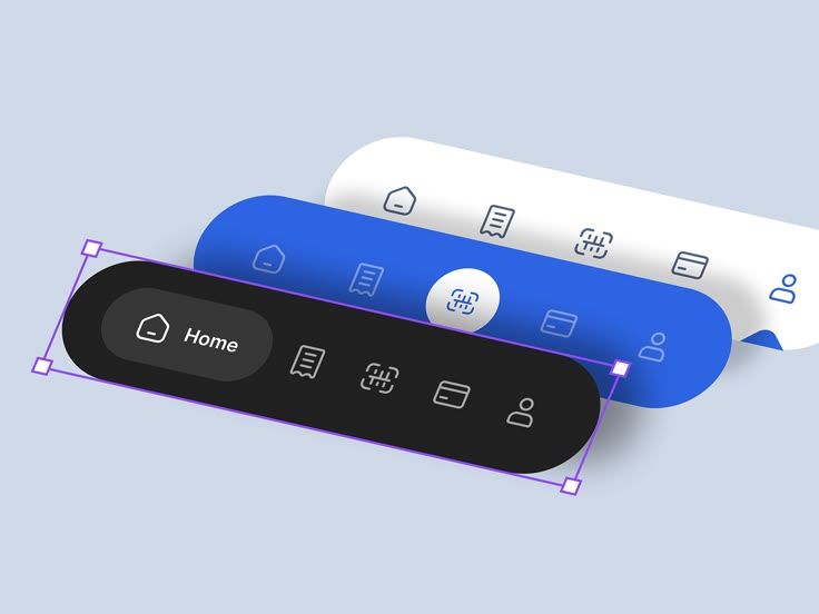 Modern user interface design with home and menu icons on black, blue, and white bars.