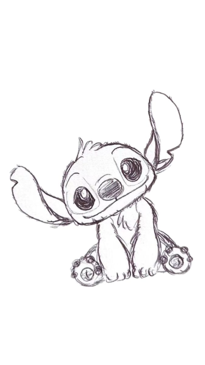 Adorable sketch of a cute cartoon character with big ears and round eyes, sitting with a curious expression.
