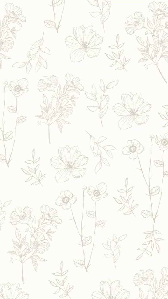 Delicate floral pattern with sketched flowers and leaves on a light background, perfect for elegant designs.