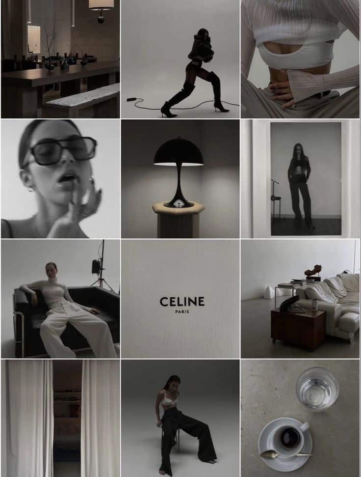 Collage of fashion, interior design, and lifestyle images. Features modern style and minimalist aesthetics.