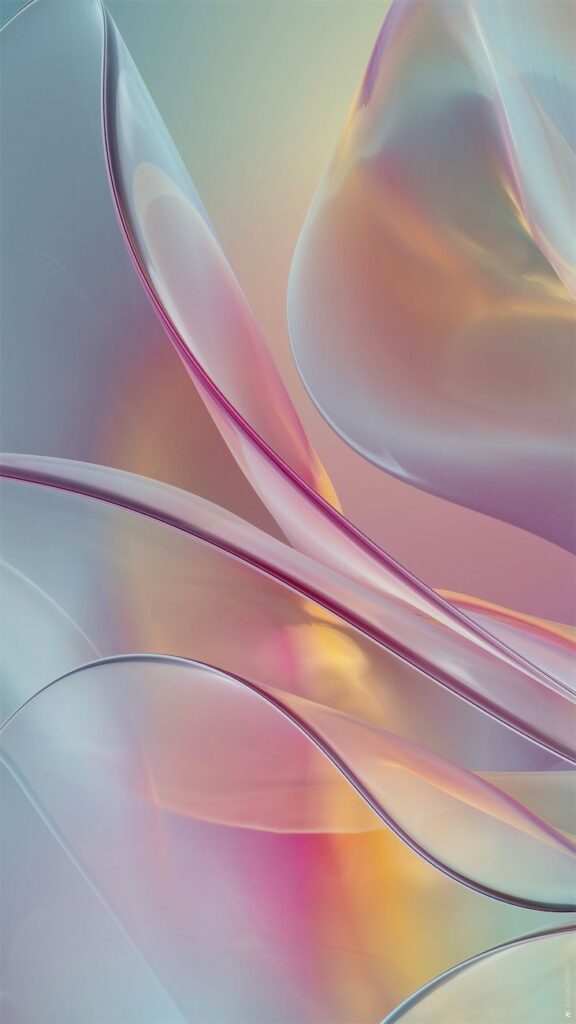Abstract pastel wave pattern with soft gradients of pink, blue, and yellow, creating a fluid, dreamy background.