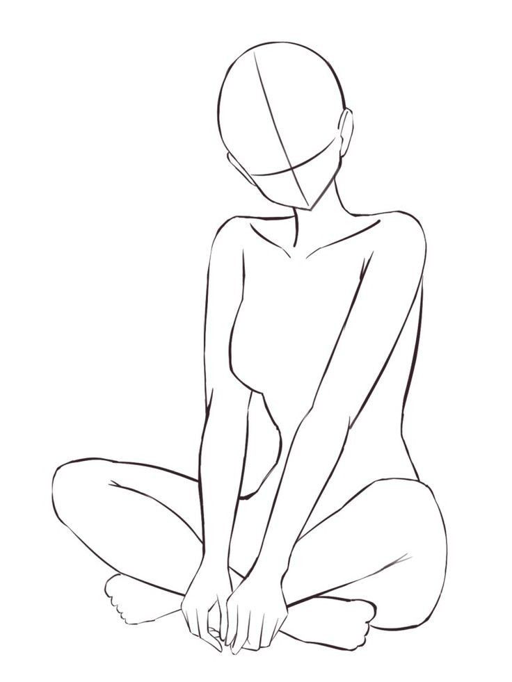 Line art of a person sitting cross-legged with a blank face and outlined body, ideal for drawing practice.