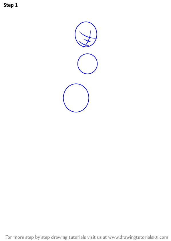 Step 1: Sketch three circles with guidelines for a drawing tutorial.