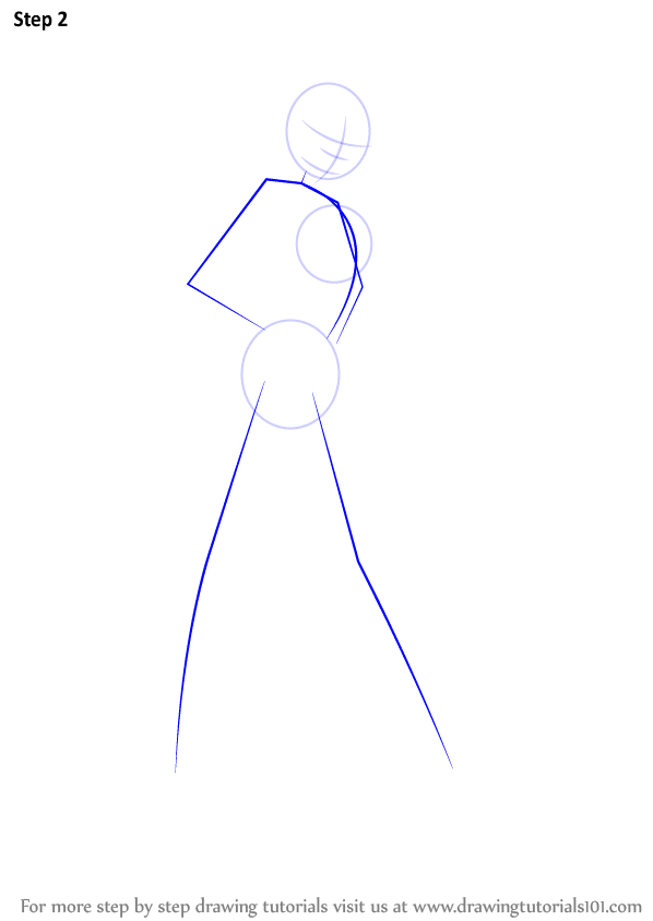 Step 2: outline of a female character with geometric shapes for body and limbs.