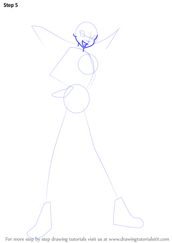 Step-by-step sketch of a character in a dynamic pose, focusing on facial and body structure basics.