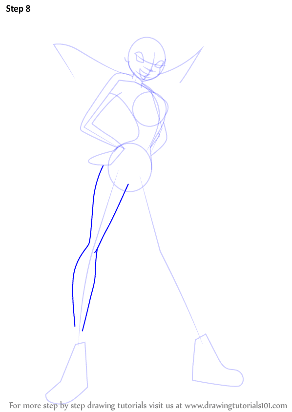 Step-by-step guide to drawing a fairy character with boots, focusing on the basics of body and leg outlines.