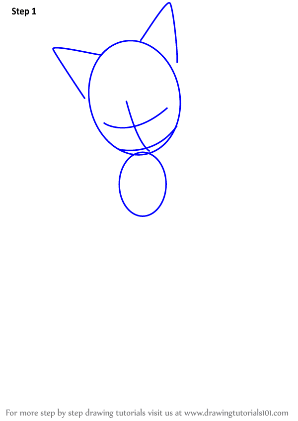 Step 1 in drawing a cat face: guide outlines for head, ears, and muzzle.