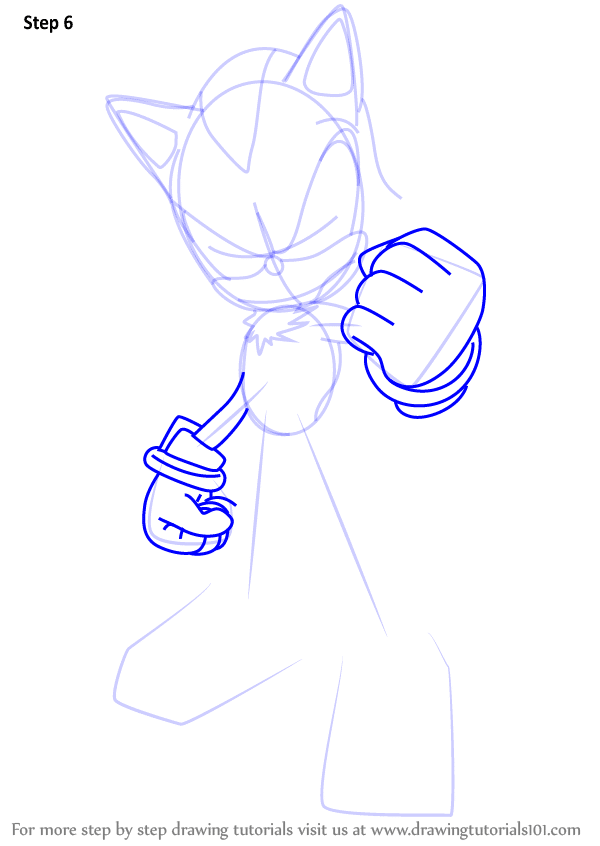 Step-by-step guide to drawing a cartoon character with clenched fists, outlined in blue.