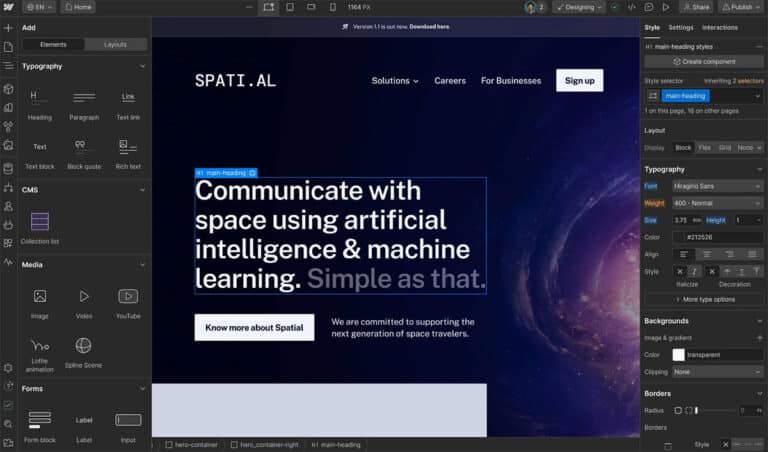 how-to-use-webflow 1 Web design interface for Spati.al, featuring AI and machine learning solutions for space communication. | Sky Rye Design Web design interface for Spati.al, featuring AI and machine learning solutions for space communication.