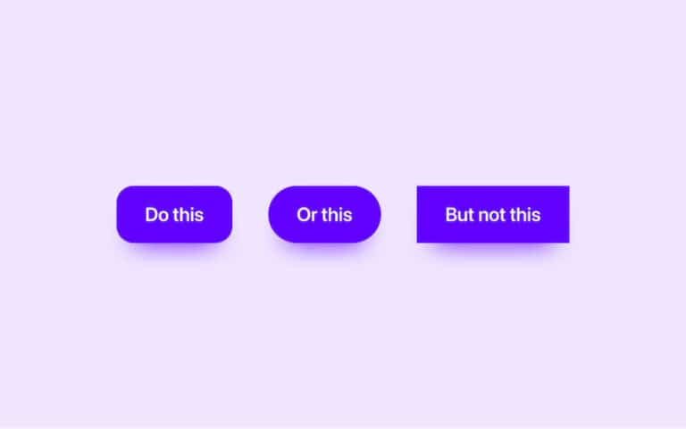 img4-Rounded-corners-CTA-buttons 1 Three purple buttons with text: Do this, Or this, But not this, on a light purple background. | Sky Rye Design Three purple buttons with text: Do this, Or this, But not this, on a light purple background.