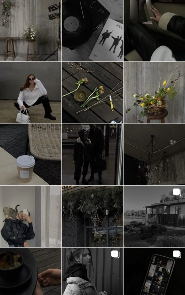 Collage of aesthetic scenes: flowers, fashion, coffee, nature, and cozy interiors in stylish, muted tones.