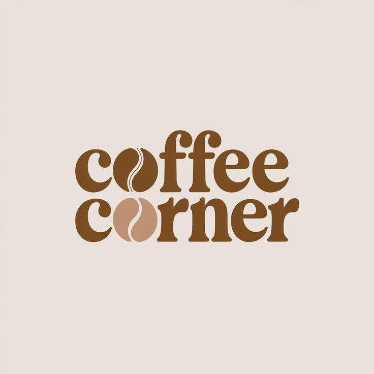 logo design graphics edit Coffee Corner logo with stylized coffee bean design in brown text on a light background. | Sky Rye Design Coffee Corner logo with stylized coffee bean design in brown text on a light background.