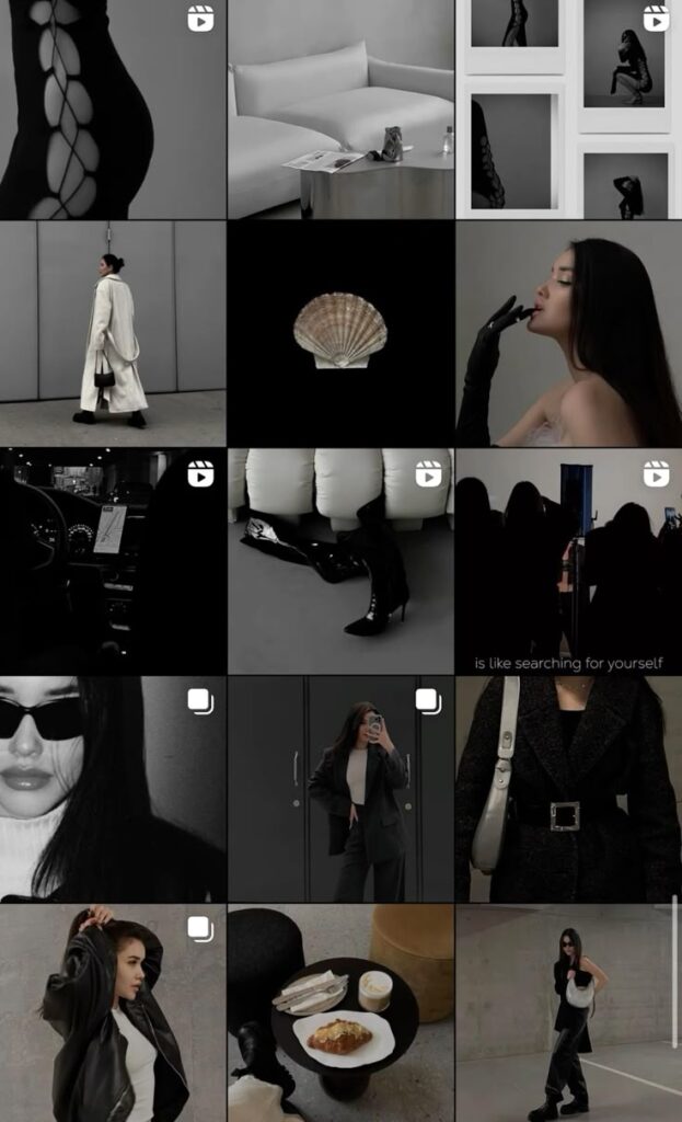 Collage of fashion, interiors, and lifestyle images featuring monochrome tones and contemporary style elements.
