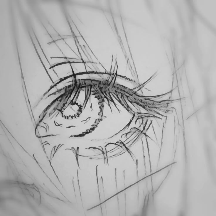 Detailed pencil sketch of an eye with intricate shading and lines, showcasing artistic style and depth.