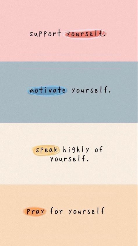 Inspirational phrases encouraging self-support, motivation, confidence, and prayer, in pastel colors.