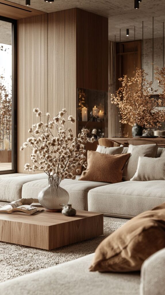 Уютный интерьер в теплых тонах с натуральным светом и эксклюзивной мебелью | Sky Rye Design