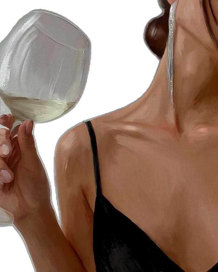 Elegant woman in a black dress holding a wine glass, emphasizing sophistication and style.