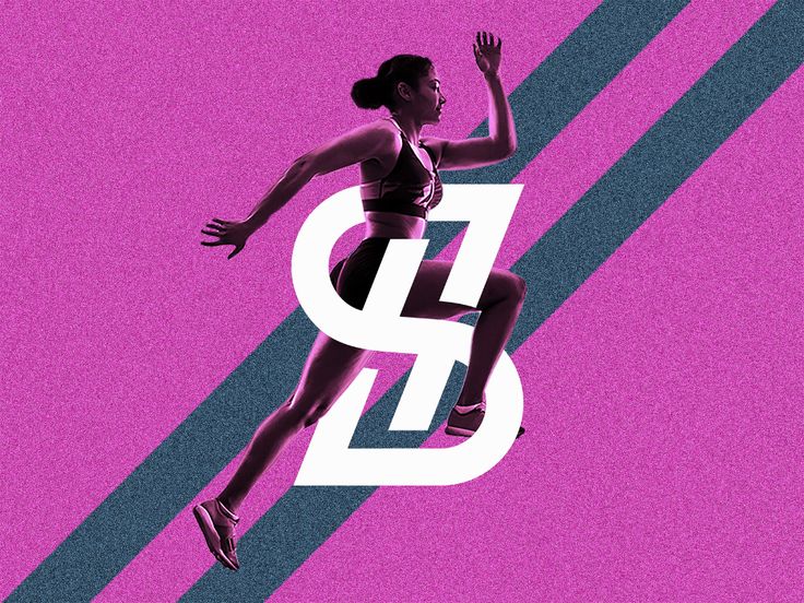 Athlete mid-jump with abstract design on pink background, symbolizing energy and movement.