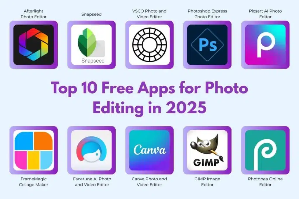 2-7 Top 10 free photo editing apps for 2025, featuring popular editors like Snapseed, Photoshop Express, and Canva. | Sky Rye Design Top 10 free photo editing apps for 2025, featuring popular editors like Snapseed, Photoshop Express, and Canva.