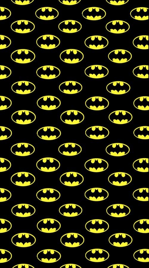 Repeating yellow bat symbol pattern on a black background for a superhero theme.