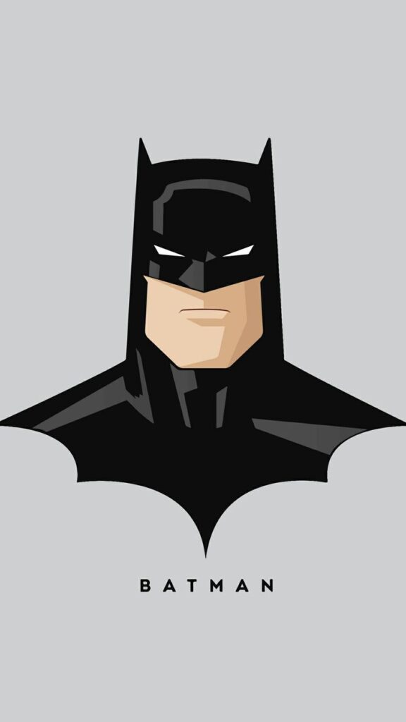 Illustration of a superhero with a bat symbol and mask on a gray background, showcasing a strong, determined expression.