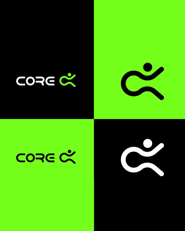 Black and green logo design featuring the word Core with an abstract person icon in modern, dynamic style.