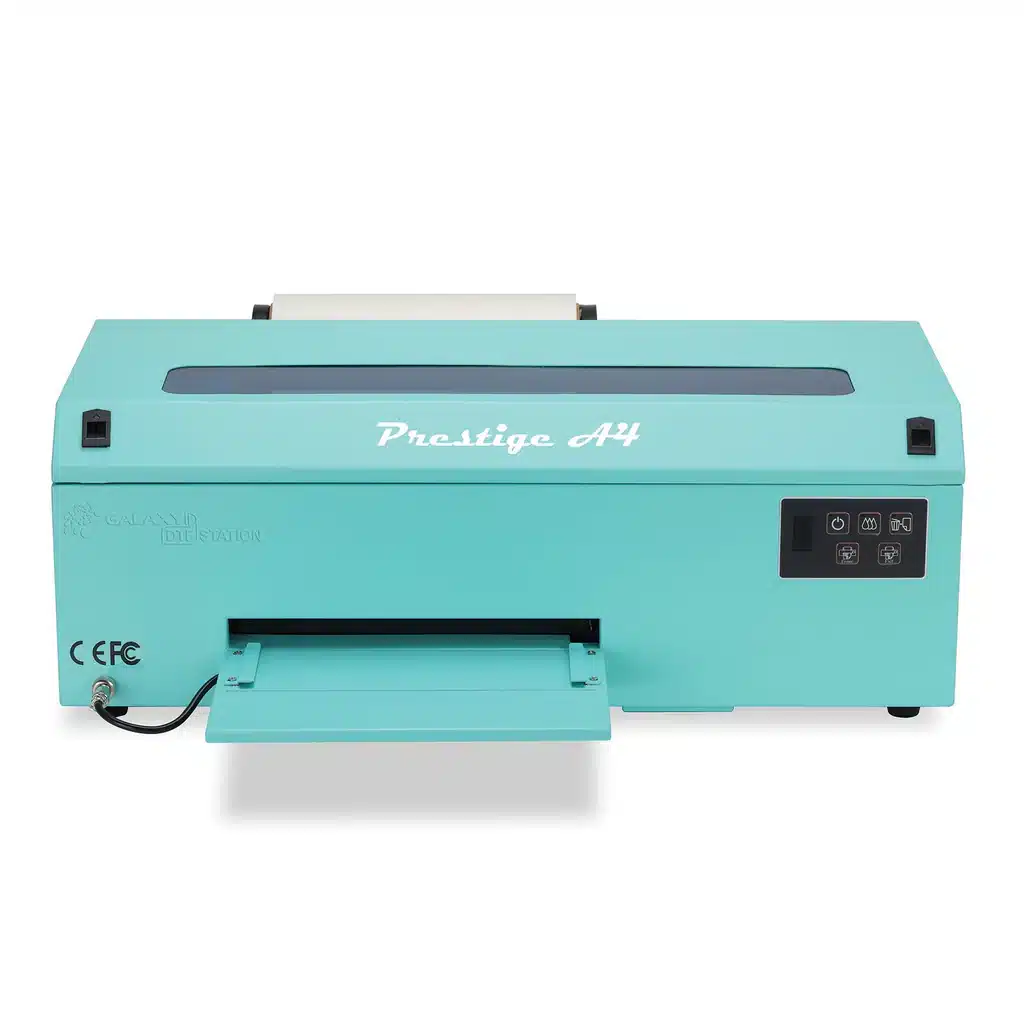 Teal Galaxy Prestige A4 DTF printer with control panel, ideal for high-quality printing needs.