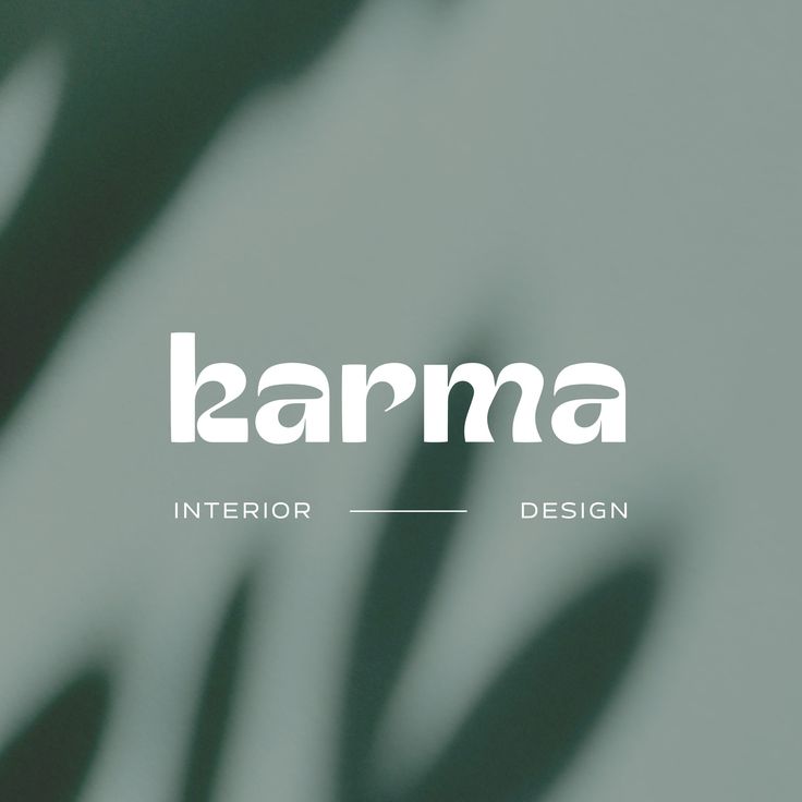 Logo for Karma Interior Design with minimalist green background and leaf shadow.