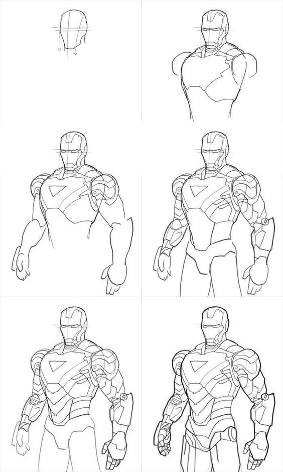 Step-by-step guide on drawing a detailed suit of armor, from sketch to final outline.