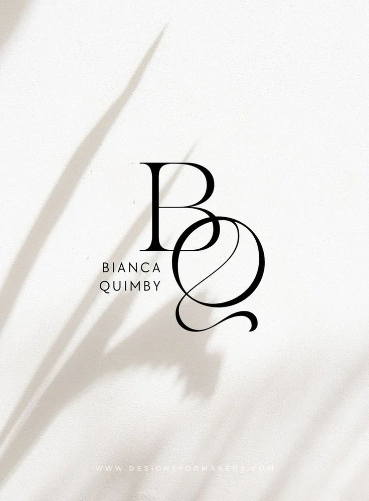Elegant monogram logo with BQ initials and shadows on a textured background. Minimalist design by Bianca Quimby.