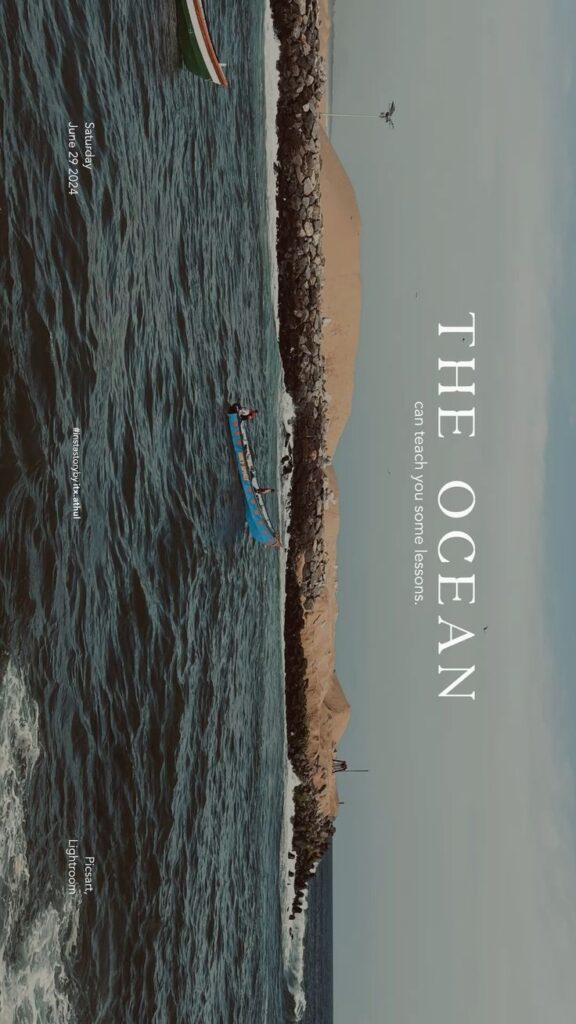 Ocean waves hitting rocky pier with a boat sailing by, showcasing nature's beauty and adventure.