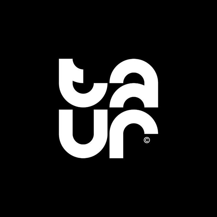 Bold black and white taur logo design with stylized curved letters on a dark background.