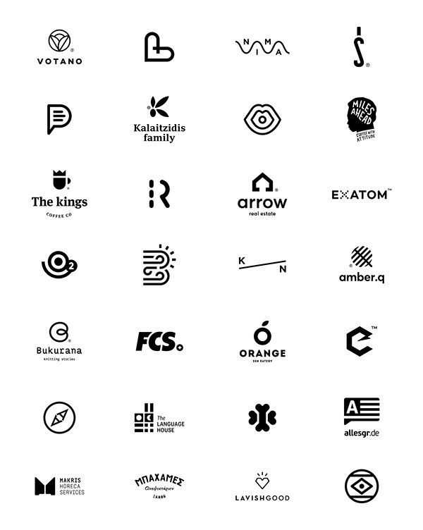 Collection of diverse business logos in black and white, showcasing unique designs and brand names.
