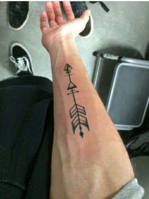 8ddbbad866e833fd0aa1ac49189468b7 Forearm with minimalist black arrow tattoo, geometric design, person sitting on floor wearing black shoes. | Sky Rye Design Forearm with minimalist black arrow tattoo, geometric design, person sitting on floor wearing black shoes.