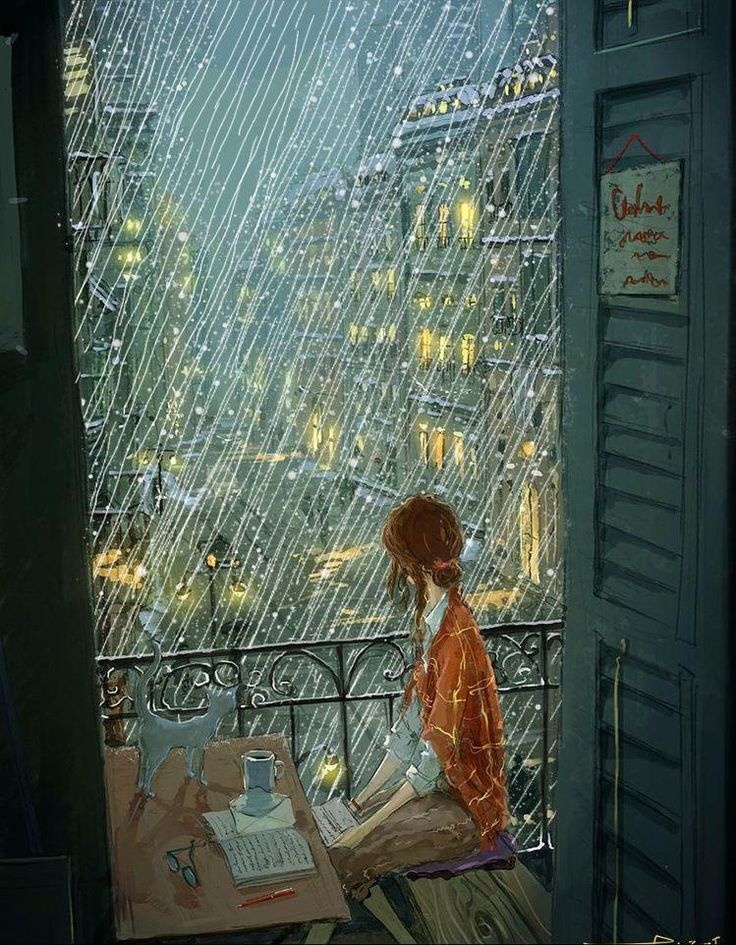 9fb8bc21-6a2a-44a3-b020-b8e531af2145 Illustration of a woman on a balcony during rain, with a notepad, coffee, and a cat nearby in a glowing cityscape. | Sky Rye Design Illustration of a woman on a balcony during rain, with a notepad, coffee, and a cat nearby in a glowing cityscape.
